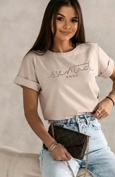 Women's T-shirts and tops: Majice sa natpisima trendi basic modeli. Sira majica sa okruglim — 6