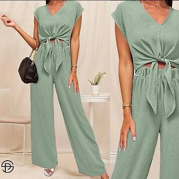koncane pantalone: Ženski komplet – top i pantalone širokih nogavica S M L XL 2XL 3XL — 2