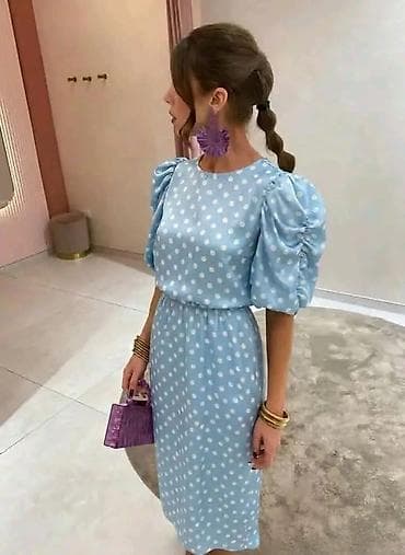 torbice elegantne: Haljina sa tufnama – midi dužina, puf rukavi - Klasičan kroj sa — 3