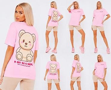 Roze oversize majica sa printom medvedića - Boja: svetlo roze - Kroj