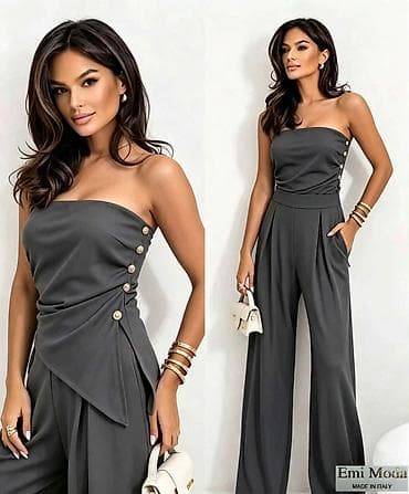 afrodita kompleti sa pantalonama: Komplet – top bez bretela + široke pantalone - Elegantan dvodelni set — 1