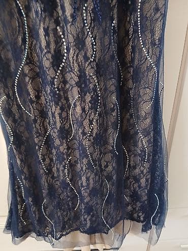 turska obuća: Elegantna večernja haljina – tamnoplava - Kroj: duga, uska silueta — 3