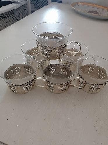 root clean slate: Set od 6 staklenih šoljica sa metalnim (srebrnkastim) držačima/dekorom — 7