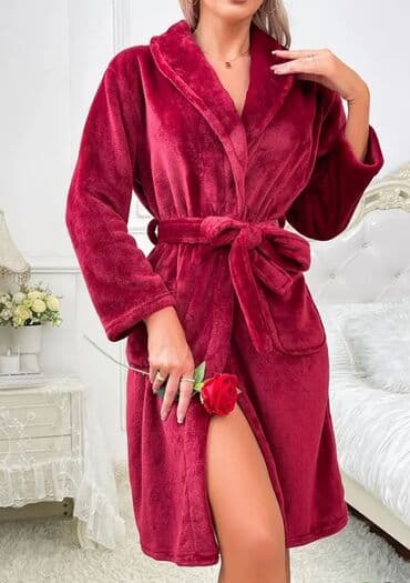Women's Clothing: Ženski plišani bade-mantil – bordo,novo - Materijal: mekan — 2