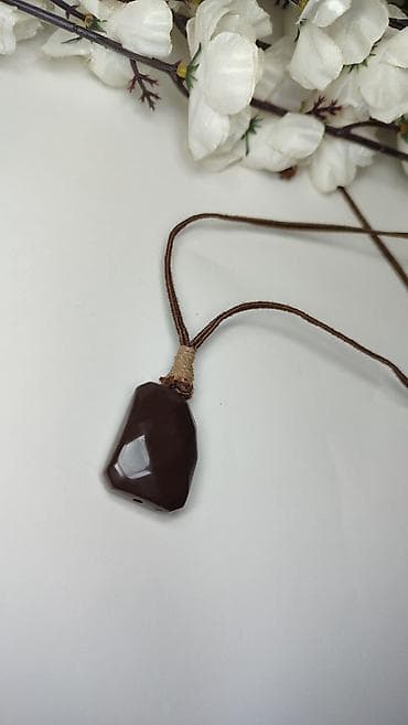 pozlaceni nakit: Ručni privezak/ogrlica sa tamno-braon kamenim privjeskom - Privezak — 5