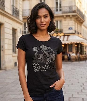 Ženska majica kratkih rukava – “Paris, France” motiv - Boja: crna -