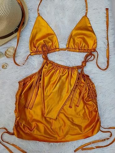 Ženski trodelni kupaći set – metalik narandžasta - Set sadrži: bikini