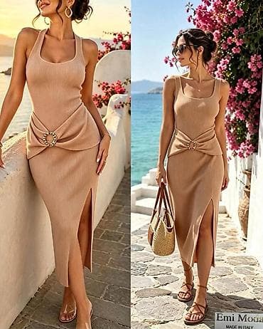 satovi i nakit: Ribana midi haljina Emi Moda – Made in Italy - Elegantna, pripijena — 6