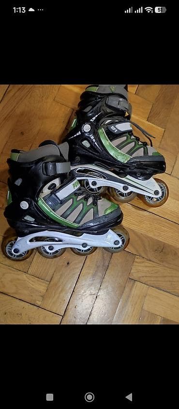 90210 sa prevodom: Roleri Power Slide – inline, 4 točka po cipeli. - Dizajn: crno‑zelena — 4