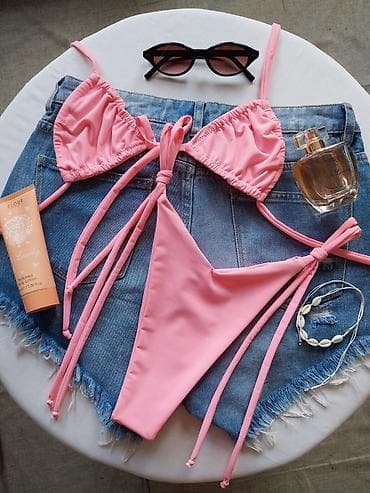 kupaci kostimi duga novi sad: Roze bikini set – dvodelni - Model: trokutasti grudnjak sa naborima i — 3
