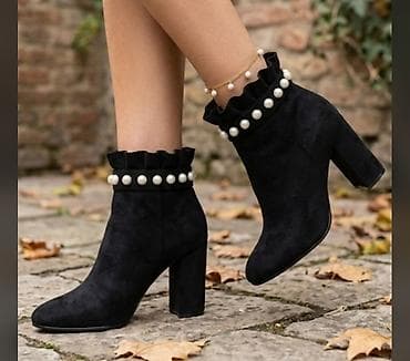 deichmann mini boots: Elegantne ženske ankle čizme – crne, sa ukrasnim biserima - — 1
