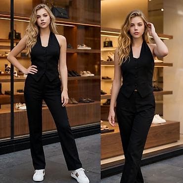 Women's Sweatsuits: 💫Zenski dvodelni set – prsluk sa halter okovratnikom i ravne pantalone — 4