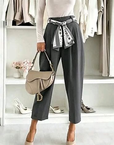 stradivarius s: Ženske elegantne pantalonе sa visokim strukom i kaišem-mašnom (marama) — 2