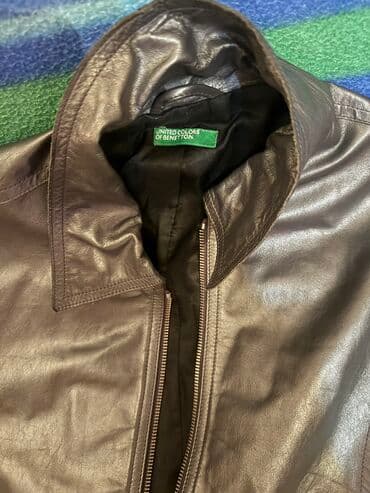 shearling jakne: Moderna BENETTON kožna jakna tamno sive boje. Jednostavan dizajn — 3