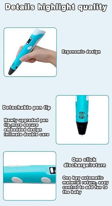 samsung galaxy 3: Nova 3D olovka sa USB kablom i 9 m strune PLA u tri boje. Olovka ima — 9