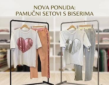 bitsiani odela: Pamučni ženski kompleti s biserima. - Majica kratkih rukava,napred — 1