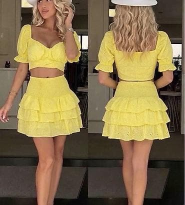 kivi boja: Komplet crop top i mini suknja od pamučne čipke. - Gornji deo: kratki — 7