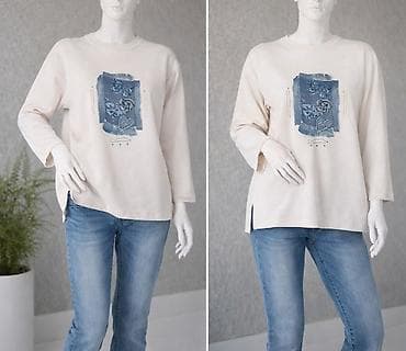 hm tunika: Ženski duks Pamuk - Boja: svetlo bež - Print: centralni pravougaoni — 3