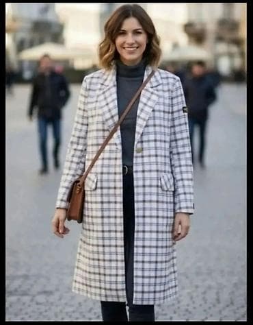 levis jakne muske: Elegantni ženski kaput sa kariranim dezenom - Klasičan, ravni kroj — 1