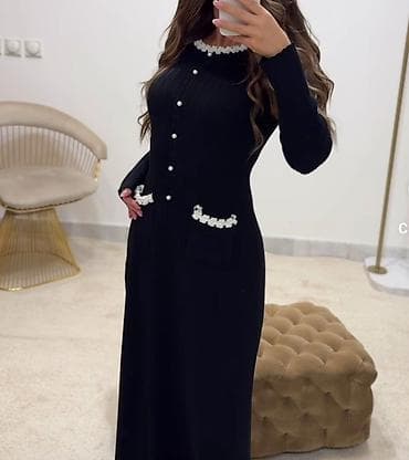 haljina 48: Elegantna duga pletena haljina – crna trikotaža/Viskoza za S do L - — 1