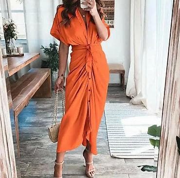 Women's Pants, Jeans, Shorts: Ženska košulja-haljina midi dužine - Dizajn: košulja kroj sa kragnom — 2