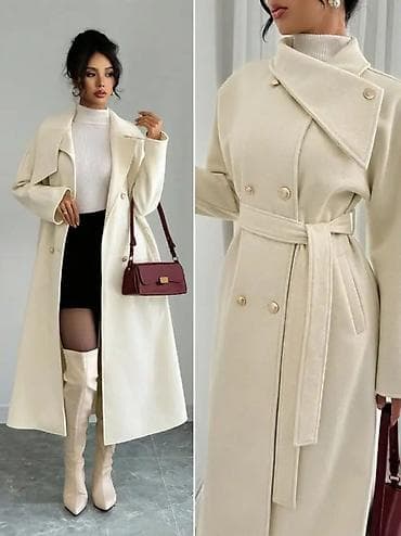 uggs cizme: Elegantni ženski kaput do ispod kolena u nežnoj krem/bež boji. - — 7