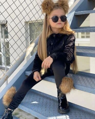 decije odelo: Toplo postavljene plišane trenerkice za devojčice u kompletu sa rajfom — 3