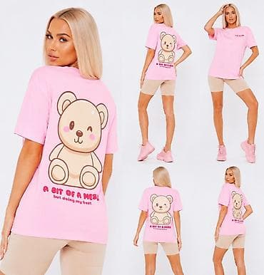 majica messi: Roze oversize majica sa printom medvedića - Boja: svetlo roze - Kroj — 3