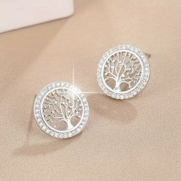 nakit six beograd: 💫Minđuše “Drvo života” – elegantne okrugle push-back (iglica sa leptir — 3