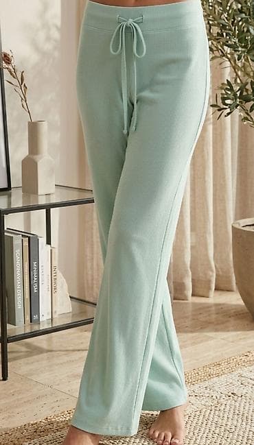 katrin pantalone 2022: Ženske rebraste pantalone za opuštanje – pastelno mint zelene - — 1