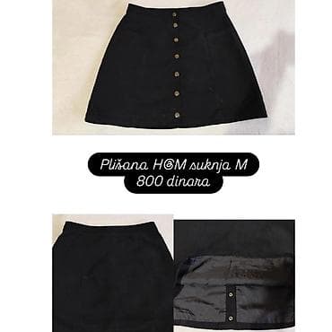 Plišana suknja H&M, veličina M. Crna, A-kroja, sa kopčanjem napred