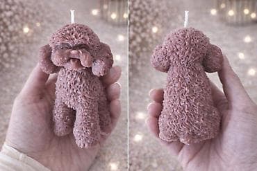 police za gramofon: Sveća u obliku psa (pudla) – dekorativna figurativna sveća - — 2