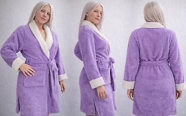 bele suknje: Ženski bade-mantil od mekog, plišanog materijala u nežnoj ljubičastoj — 2