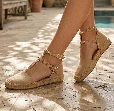 sixton cipele: Ženske espadrile sa kaiševima i nitnama - Model: ravne espadrile sa — 1