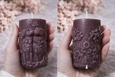 podmetaci za stolice kupujemprodajem: Ukrasna ručno izlivena sveća – cilindričnog oblika, u bogatoj — 1