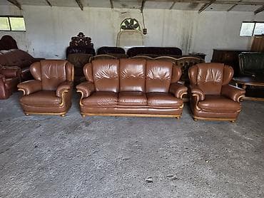 dvosed i dve fotelje: Kožna garnitura za dnevni boravak – set 1 - Sastav: trosed sa tri — 9