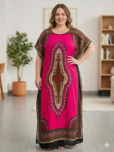 crivit patike cena: Duga kaftan haljina sa etno/boho printom – plus size L XL 2XL 3CL 4XL — 3