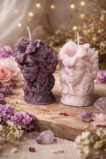 Dekorativne skulpturalne sveće – motiv lica sa cvetnim detaljima -