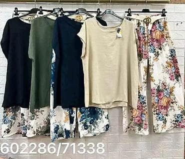 Ženska odeća: Ženski komplet – bluzica i široke pantalone sa cvetnim printom - Set — 3