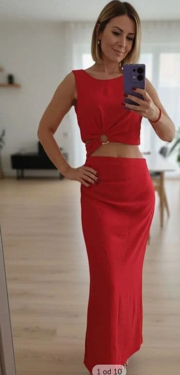 Zara S, color - Red, Evening, Without sleeves — 1