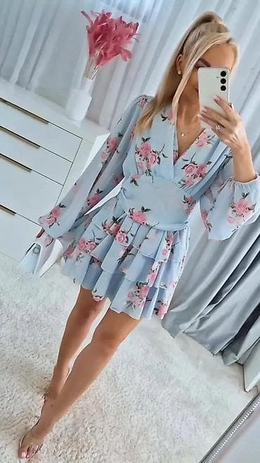 duge elegantne suknje: Ženska kratka haljina s floralnim printom - Kroj: mini dužina — 4