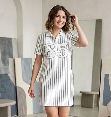 helanke l: Haljina košulja sa prugama i brojem 65 - Model: kratka haljina ravnog — 1