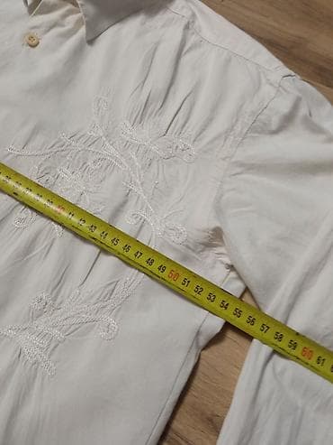 hm srbija pantalone: Bela muška košulja sa dugim rukavima i vezom - Klasičan kroj sa — 6