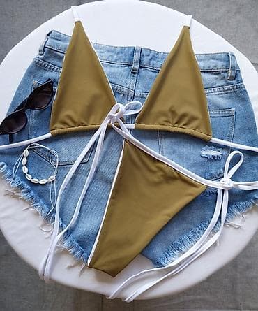 speed kupaci: Dvodijelni bikini set – maslinasto zeleni sa belim detaljima - Gornji — 5