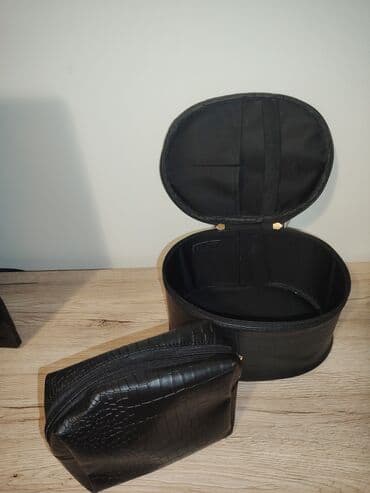 Women's Footwear: Set nesesera – 2 dela, crna “kroko” tekstura - Veliki okrugli — 3