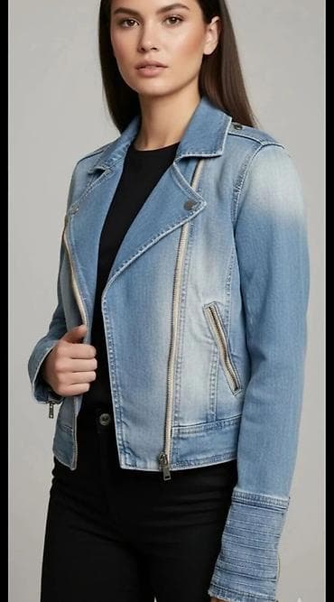 Kućna odeća: Ženska teksas jakna – svetlo plava “biker” silueta - Kroj: kratka — 1