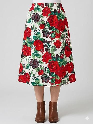 Suknja sa floralnim dezenom – midi dužina - Kroj: A-linija, midi