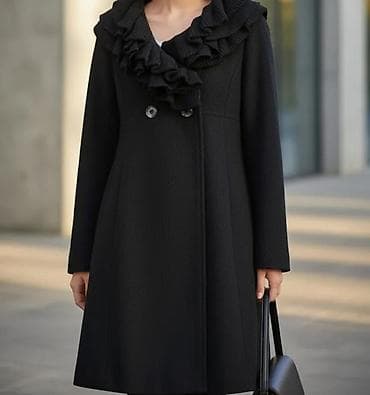 armani kapa: Elegantan crni kaput sa volanima – Access - Materijal: 65% vuna, 30% — 4