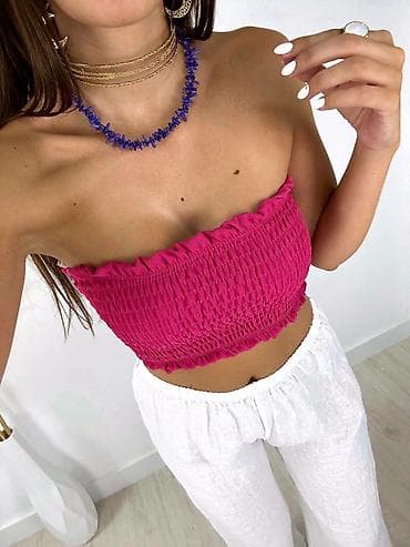 crop top pepco: Crop top bez bretela – nabrani (smocked) bandeau kroj. - Materijal — 3