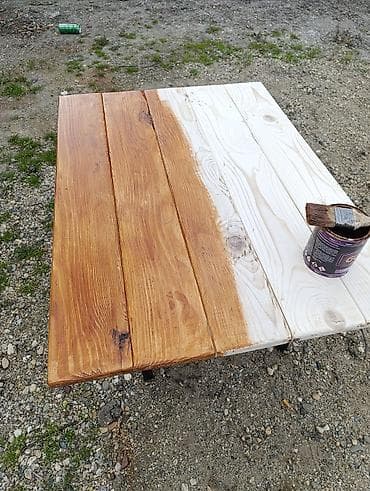 Stilski klub stolovi: Drveni sto sa metalnim nogama – ručni rad - Gornja ploča: masivno — 9